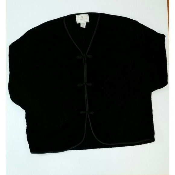 Black velour jacket sweater Medium EXPRESS TRICOT long sleeve button cardigan - Picture 4 of 9